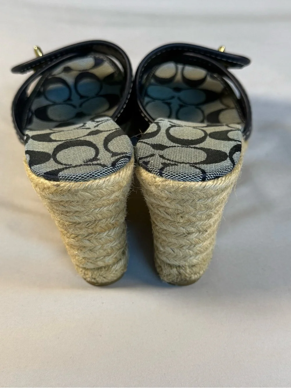 Coach Navy Logo Jacquard Espadrille Wedge Sandals